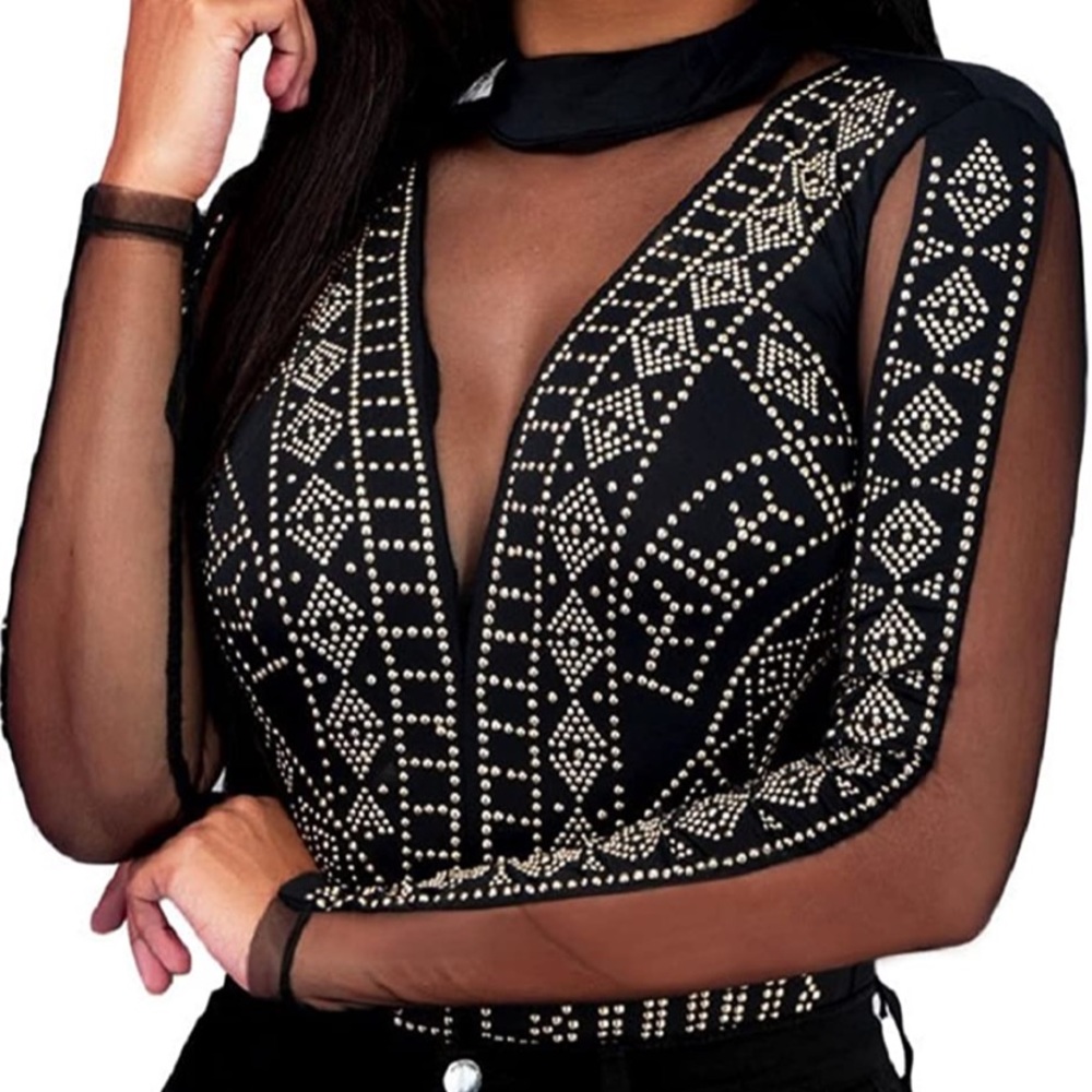 Black rhinestoned bodysuit